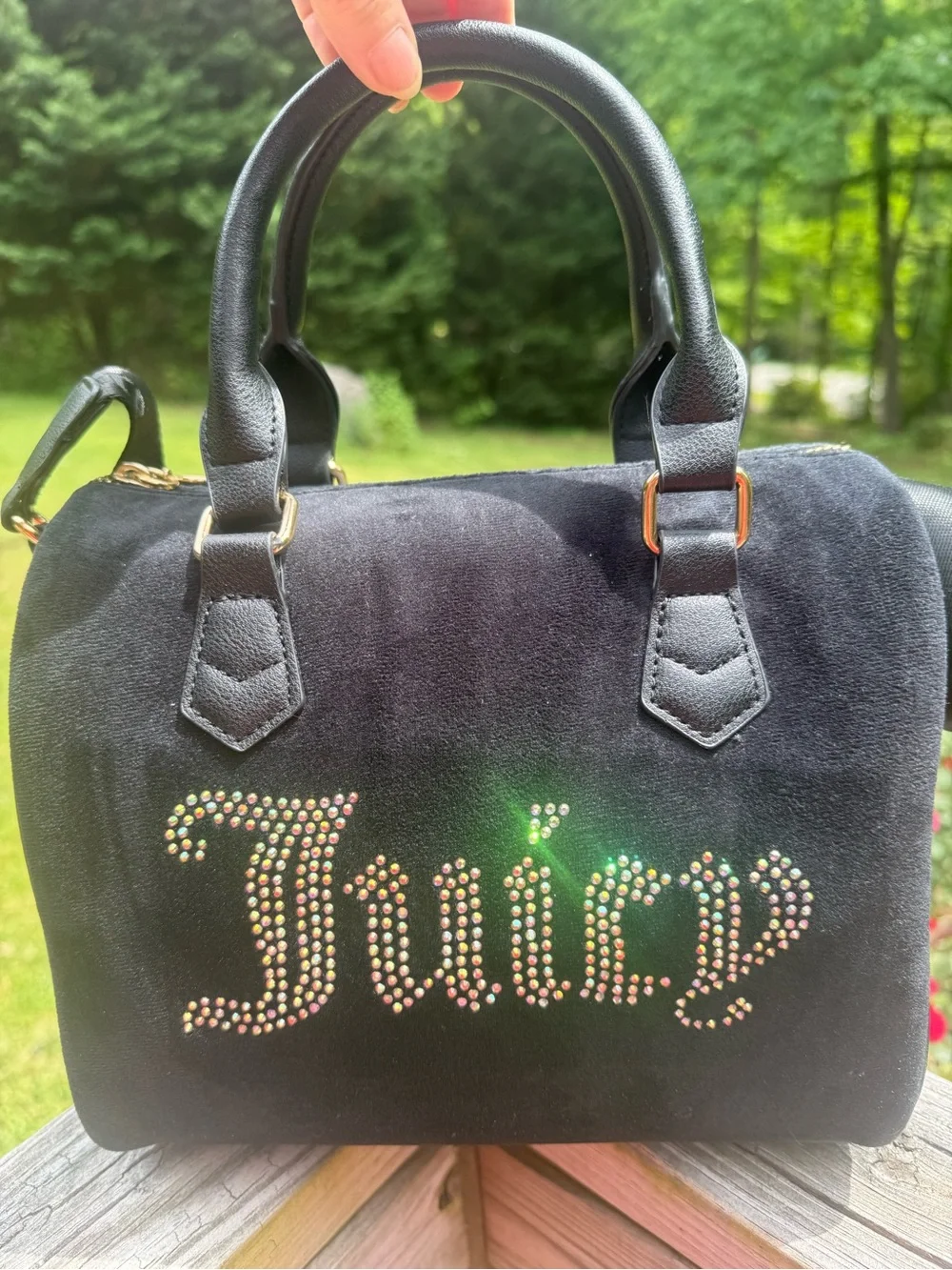 Juicy Couture Black Suede Satchel with Crystal Logo